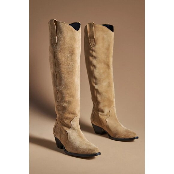 By Anthropologie Western Boots Beige Suede 38/7 - Picture 1 of 2